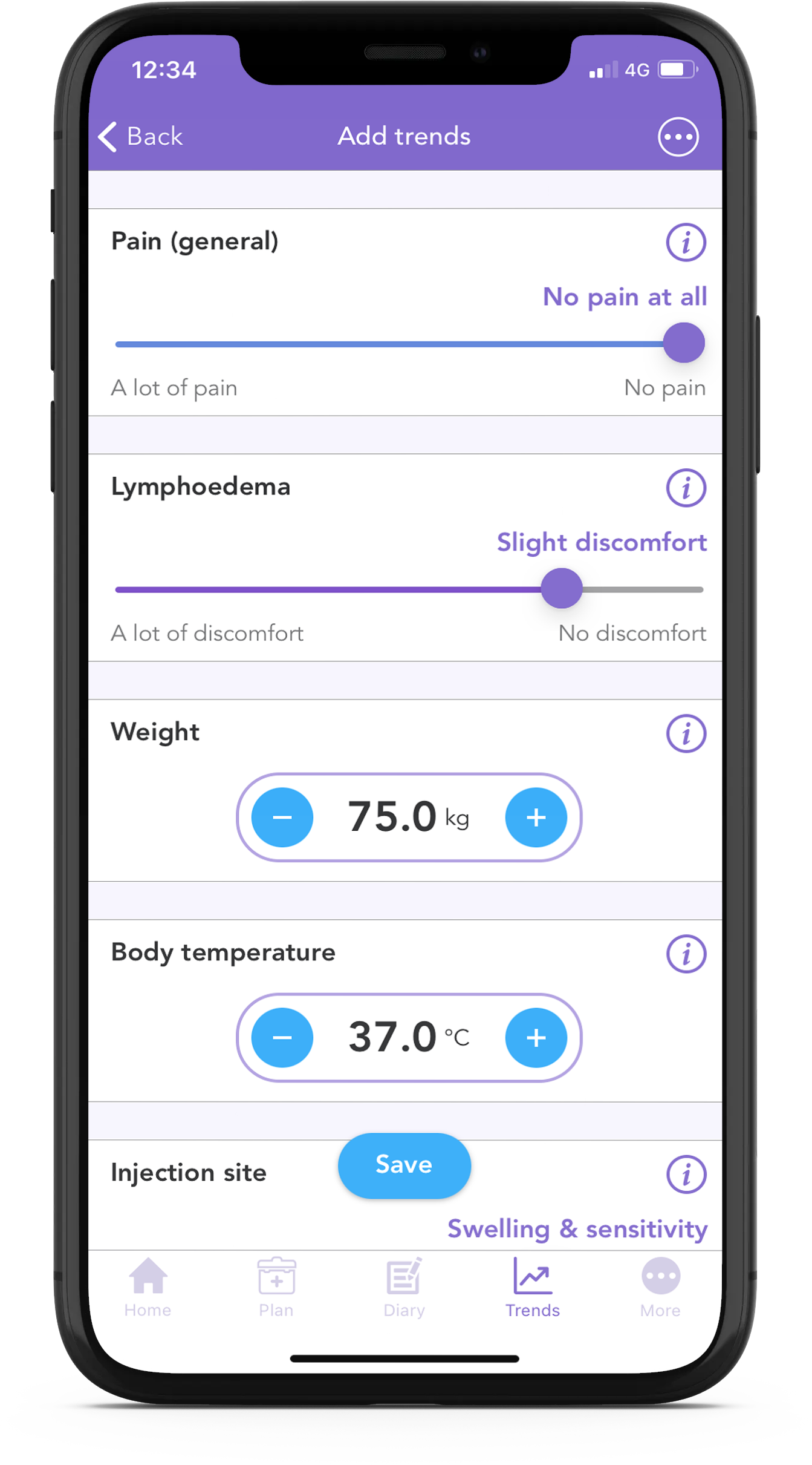 track your symptoms of lymphoedema