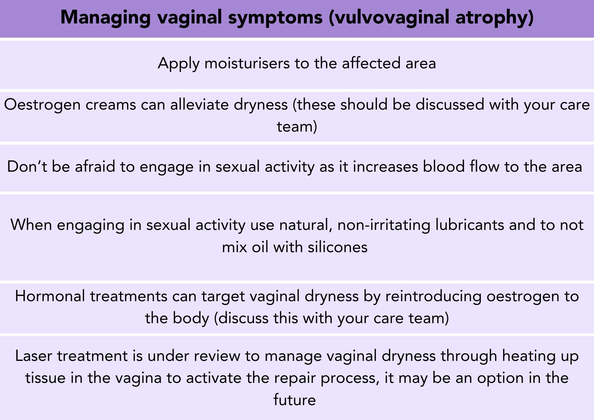 Techniques to manage vaginal symptoms caused by breast cancer treatment 